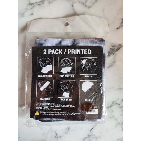 2 Pack Printed Multifunctional Bandanas Face Covering Headband Neck Scarf Unisex - Picture 2 of 3